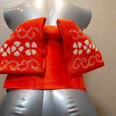 【作り帯だから初心者でも大丈夫！】朱色地に絞り柄が小粋！
