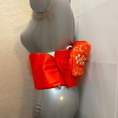 【作り帯だから初心者でも大丈夫！】朱色地に絞り柄が小粋！の画像