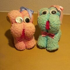 タオル地で作った、とてもかわいい犬のお人形の画像
