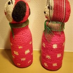 牛乳瓶で作った、あたたかみのあるお人形2個セットの画像