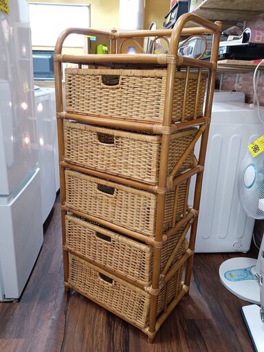 バンブー5段チェスト　　サイズ（約）幅49㎝×奥34cm×高114㎝　　■近隣配送無料 買取GO‼　栄和店