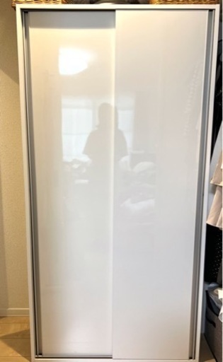 美品　食器棚　ホワイト鏡面仕上げ　91×180×42