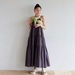 Cotton Voile ティアードキャミドレス(ウォッシュブラック