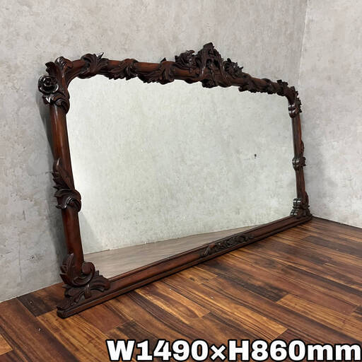 WY3/76 ウォールミラー 木製 彫刻 壁掛け 鏡 大型 特大 英国 イタリア レトロ アンティーク ミラー ヴィンテージ ★直接引き取り歓迎■
