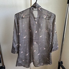 リボン付7分袖のストライプシャツ👗の画像