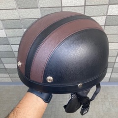 バイク　ハーフキャップ　ヘルメット　ブラウン×ブラックの画像