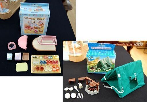 エポック社 シルバニアファミリー 森のマーケット 手芸屋さん 人形1体付き ブチイヌの赤ちゃん 家具 小物 まとめて 大量 EPOCH