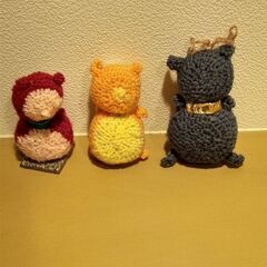 かわいいタヌキのお人形3点セットの画像