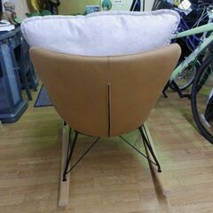 ロッキングチェア クッション付き ブラウン系 レザー調 幅77