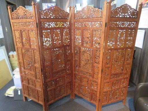 木製４連パーテーション 手彫り バリ アジアン エスニック調