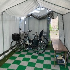 大型車庫倉庫 間口3.05m奥行5.5m高さ2.54m 組立撤去簡単 前後幕ファスナー付きUV加工パイプ車庫　取りに来る方希望！の画像