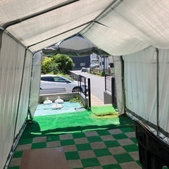 大型車庫倉庫 間口3.05m奥行5.5m高さ2.54m 組立撤去簡単 前後幕ファスナー付きUV加工パイプ車庫　取りに来る方希望！の画像