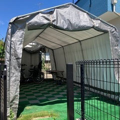大型車庫倉庫 間口3.05m奥行5.5m高さ2.54m 組立撤去簡単 前後幕ファスナー付きUV加工パイプ車庫　取りに来る方希望！の画像