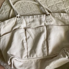 麻バッグ　ポケット多数の画像
