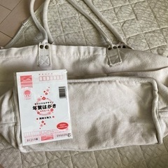 麻バッグ　ポケット多数の画像