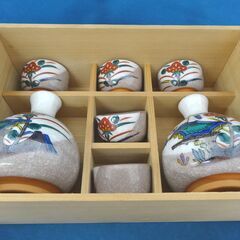 保管品 九谷焼 幸仙 酒器セット 徳利×2 お猪口×5 花 鳥 札幌 西岡店の画像