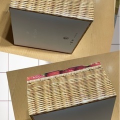 バスケットといちご柄のケーキの箱の画像