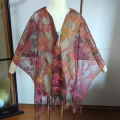 〔6/20ご予約〕　キラキラ光るメッシュストール　花刺繍　カルメン風の画像