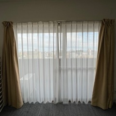 カーテン ベージュ色 厚地 ドレープ レース 両開き 半間 掃出...