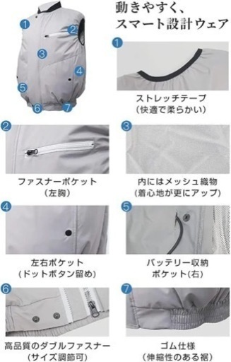 空調作業服 ベスト ファン付き作業服  軽量  17200mAhバッテリー付