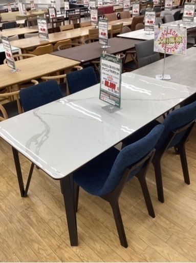 KF-25【新入荷　アウトレット】セラミック天板　ダイニング5点セット　白×青