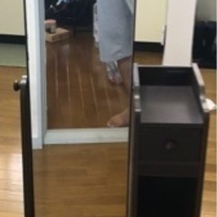 ぼん家具 ドレッサー 化粧台 鏡台 全身鏡 収納 キャスター 姿見 スタンドミラー 木製 ウォールナットの画像
