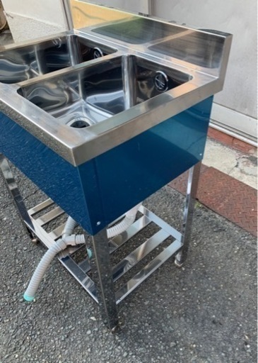 業務用 美品 2槽シンク 幅600×奥450×高さ800(mm) バックガード付き 厨房機材 キッチン 手洗い場 機器 店舗用品 大阪