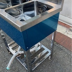 業務用 美品 2槽シンク 幅600×奥450×高さ800(mm) バックガード付き 厨房機材 キッチン 手洗い場 機器 店舗用品 大阪 2層シンク 大阪発の画像