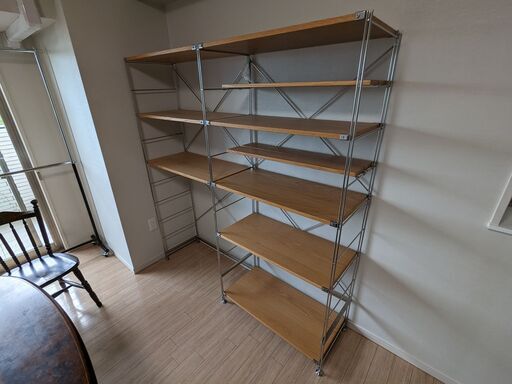 ステンレスユニットシェルフ・オーク材棚セット・ワイド・大