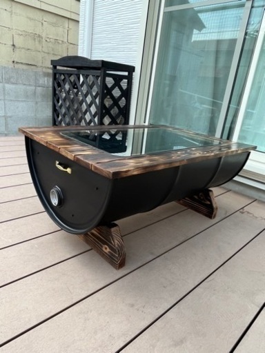 ご依頼分　ドラム缶リメイク　ガラステーブル