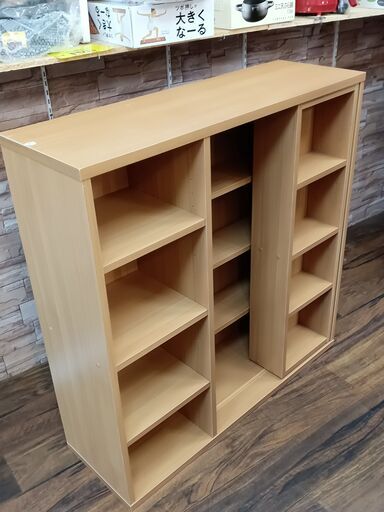 スライドレール付きブックシェルフ　本棚　ベージュ　サイズ（約）幅９０×奥２９.５×高９３　　■近隣配送無料 買取GO‼　栄和店