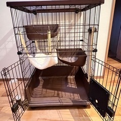 【値下げ】新品未使用⭐️猫　ゲージ　キャットハウス　キャスター付き　ハンモック付きの画像