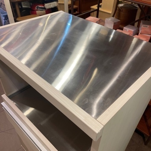 《売約済》 フナモコ Funamoco ハイタイプキッチンカウンター 幅60.2×高さ98.3cm ホワイトウッド MRS-60 キッチン収納　レンジ台　レンジボード　食器棚　隙間収納　隙間家具　白家具　カップボード　キャスター　付き　ステンレス