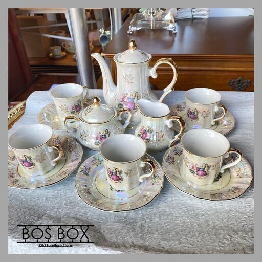 AI ORIGINAL ティーカップセット　カップ&ソーサー5客 ポット　クリーマー　シュガーポット●BA05A021