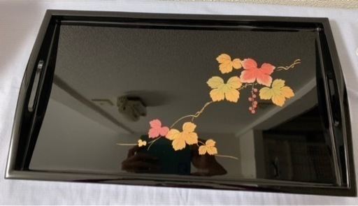 【未使用】會津塗り長手盆(黒蔦　黒塗り 尺五寸)