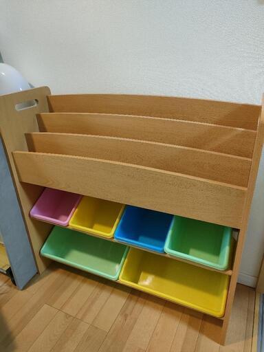 【受付終了】ナチュラル本棚　絵本収納　おもちゃ収納　カラフルBOX