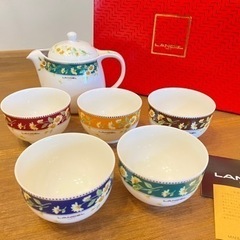 【未使用品】LANCEL箔押しポット茶器セット 湯呑5客