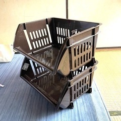 積み重ねバスケット　ブラウン　2段