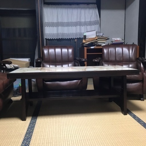 大理石調テーブル　応接用　昭和レトロ　古家具　古民家