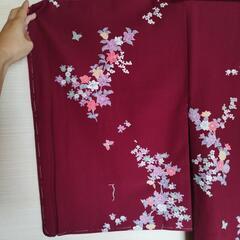 着物　えんじ　花柄　かわいい　合わせ　落ち着いた　新品 16の画像