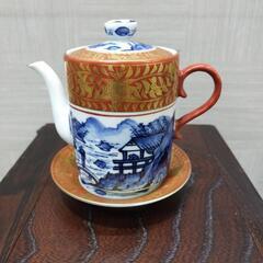 【全国発送可能】【五重】清水焼 醤油差し 唐草模様の金蘭手と山水...