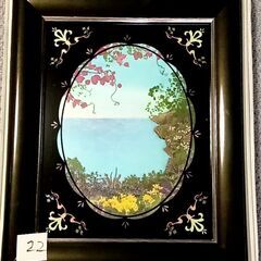 押し花22　切り絵風　海　額付き