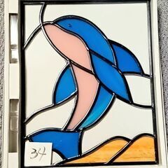 グラスアート作品34　イルカ　スタンド付き