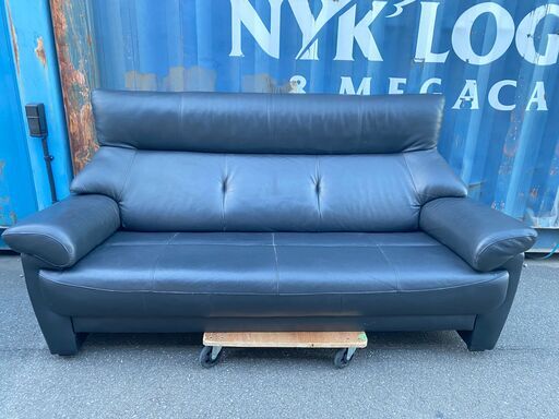 【激安】宇都宮でお買得な家具を探すなら『オトワリバース!』 本革 ブラック ソファ  中古品