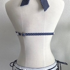 ドット柄 擬似紐パン フリルリボン ビキニ 胸元隠し✿の画像