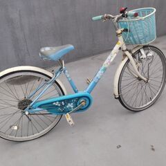 自転車 水色花柄 錆あり 24インチ
