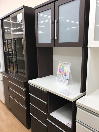 ★ジモティ割あり★ ニトリ 食器棚 白＆茶 H201×W80×D51 クリーニング済み KJ2196
