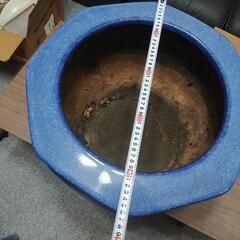 青染 大型 火鉢  陶器製 囲炉裏 骨董品 古民具 アンティーク 金魚鉢 めだか メダカ鉢 睡蓮鉢 昭和レトロ の画像