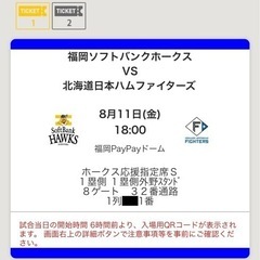[値下]8/11(金)ホークスvsファイターズ 応援席1列目