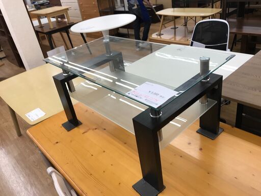 ★ジモティ割あり★  ガラステーブル 黒 H43×W88×D48 クリーニング済み KJ2205
